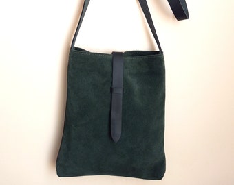 Suede Shoulder Bag - Crossbody Bag with Adjustable Leather Strap