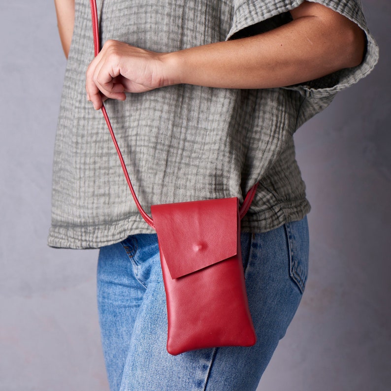 Leather Crossbody Phone Bag With Adjustable Strap and a Pocket Etsy