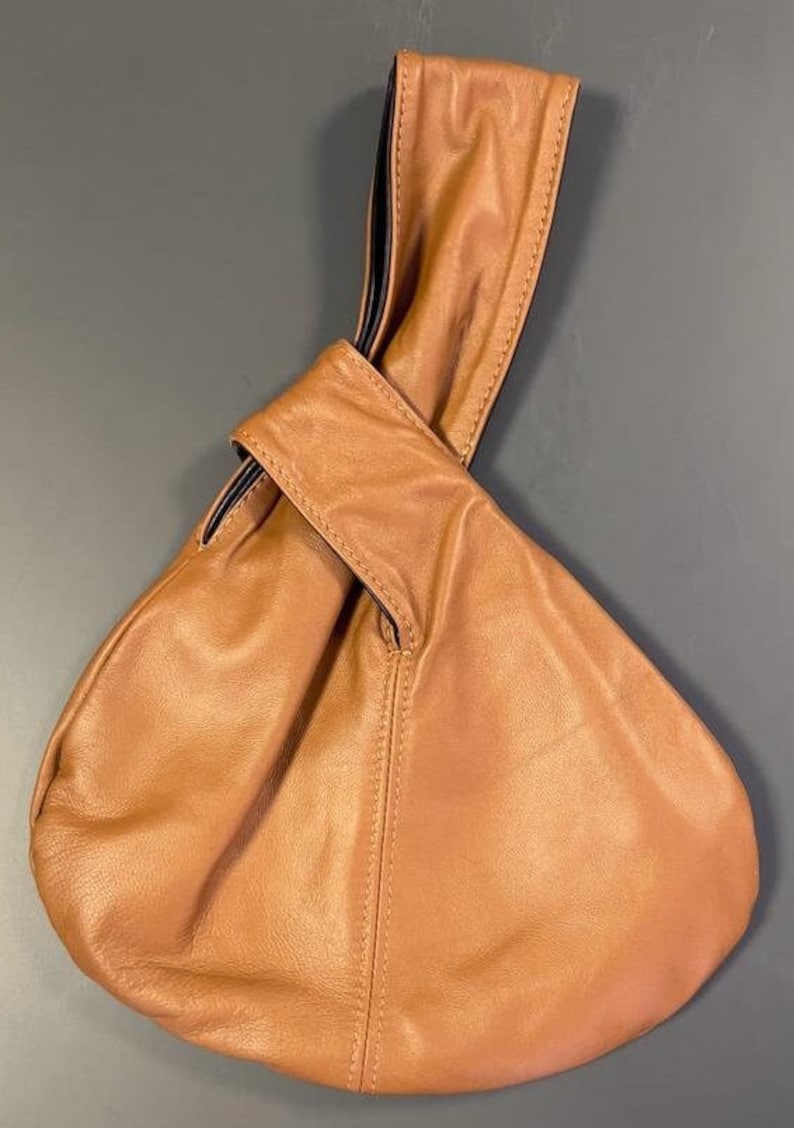 Leather Knot Bag Reversible Soft Leather Knot Bag Two looks in one bag Cognac and Black