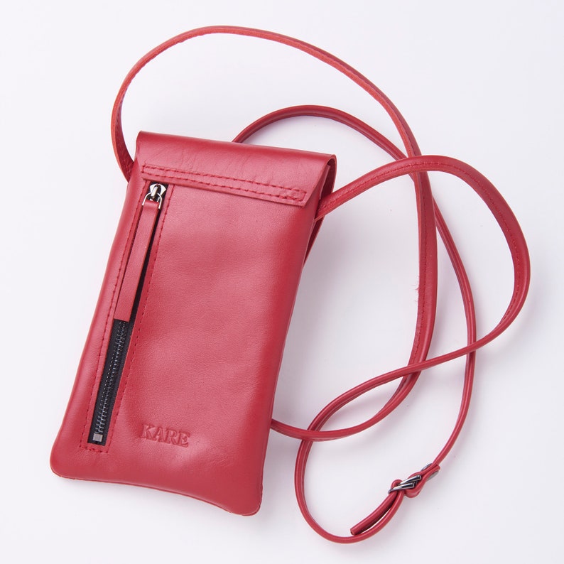 Leather Crossbody Phone Bag With Adjustable Strap and a Pocket Etsy