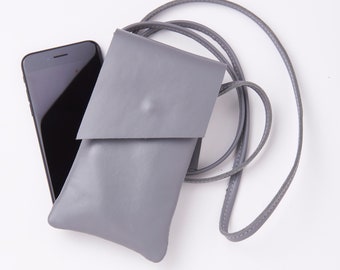 Leather phone bag with adjustable strap and zipper pocket - For SMALL SIZE PHONES - Interior measurements: 6 x 3.3 inch (8.5 x 15 cm)