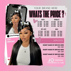 Price List Template, Price List Flyer, Price List, Hair Price List, Wig Flyer, Flyer Template, Nail Flyer, Braid Flyer, Makeup Flyer, Flyer