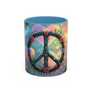 Colorful Peace-Themed Coffee Mug, Floral Art Mug, Inspirational Gift, Tea Cup for Relaxation, Protect Your Peace Mug