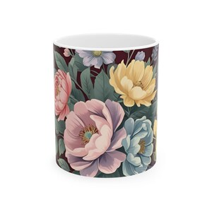 Floral Vintage Ceramic Mug | Elegant Coffee Cup, Gift for Her, Tea Lover&#39;s Mug, Home and Kitchen Decor, Mother&#39;s Day Gift, Rustic Style