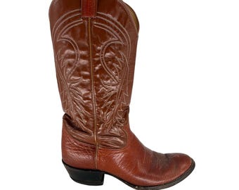 Vintage Tony Lama Leather Cowboy Boots Mens 9D Cognac Brown USA Western 70s 80s