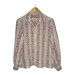 Vintage Dalton Paisley Blouse Button Down Long Sleeve Top Women Size 14