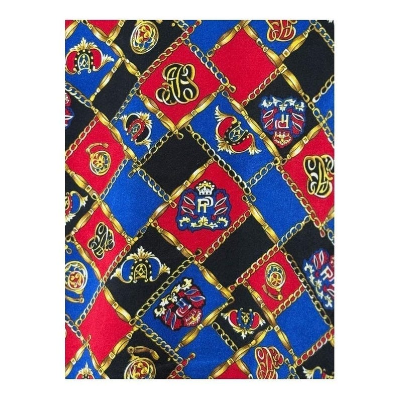 Vintage Pendleton Button Up Blouse Womens 16 Red Blue Crest Chain Link Print image 6