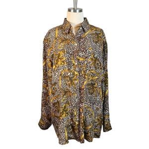 Cote de France Vintage Silk Blouse Animal Print Baroque Top Women Size Large