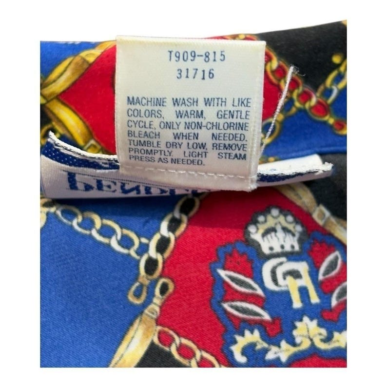 Vintage Pendleton Button Up Blouse Womens 16 Red Blue Crest Chain Link Print image 8