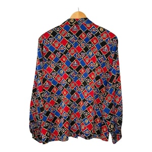 Vintage Pendleton Button Up Blouse Womens 16 Red Blue Crest Chain Link Print image 5