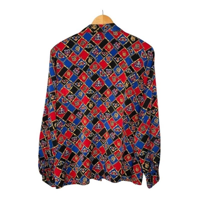 Vintage Pendleton Button Up Blouse Womens 16 Red Blue Crest Chain Link Print image 5