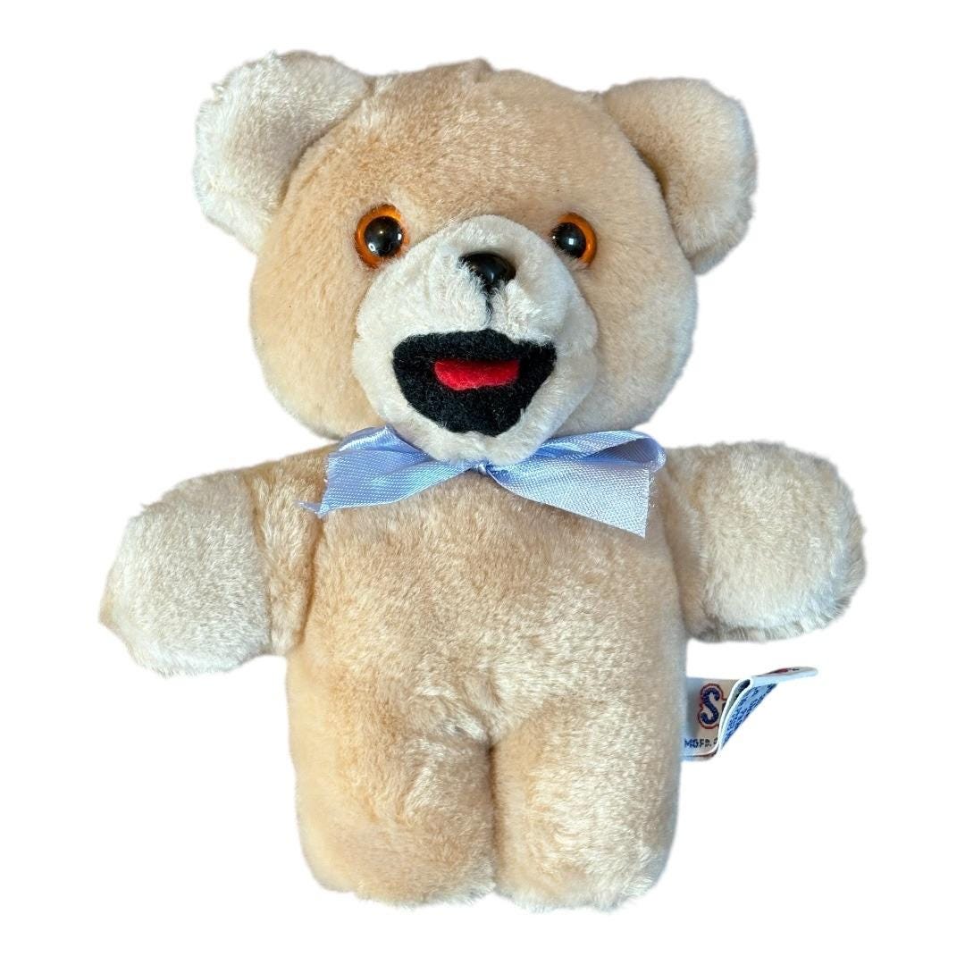 Vintage Russ Berrie Snuggle Teddy Bear Plush Tan Blue Bow Stuffed ...