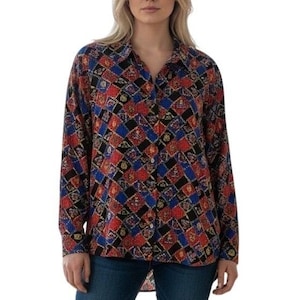 Vintage Pendleton Button Up Blouse Womens 16 Red Blue Crest Chain Link Print image 9