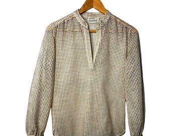 Vintage Adelaar Gold Accent Sheer Metallic Grid Blouse Top Women Size 6