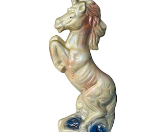 Vintage Unicorn Figurine Home Decor Small Iridescent White Rearing Fantasy MCM