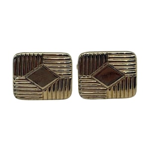 Cufflinks Mens OS Gold Textured Art Deco Diamond Pattern Rectangle Vintage