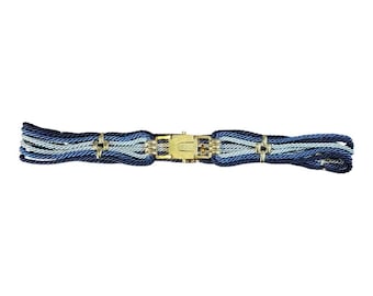 Vintage Womens Braided Rope Belt Blue Gold Hardware Accent Waist Belt
