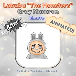 Labubu &quot;The Monsters&quot; Gray Macaron Animated Emote - YouTube, Twitch, Discord GIF + PNG files