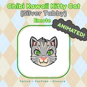 Kitty Cat (Silver Tabby) Chibi Kawaii Animated Spinning Emote - YouTube, Twitch, Discord GIF + PNG files