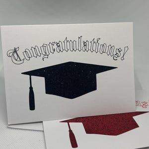Carte de remise des diplômes – blanche avec inserts scintillants noirs ou rouges, 3,5 x 4,9 pouces