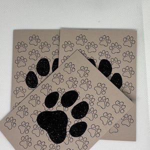 Carte de voeux avec impression de pattes - marron avec inserts scintillants noirs, 3,5 x 4,9 pouces - Papeterie faite main pour les amoureux des animaux
