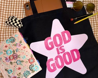 God Is Good Tote Bag | Retro Pink | Everyday Essentials Tote