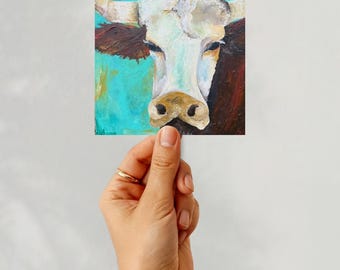 Rustic Cow Art Print | Farmhouse Decor | Turquoise Wall Art