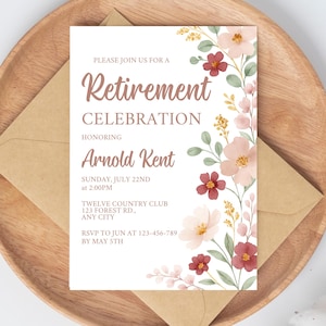 Convite floral editável para aposentadoria, convite para festa de aposentadoria, convite para aposentadoria, download instantâneo