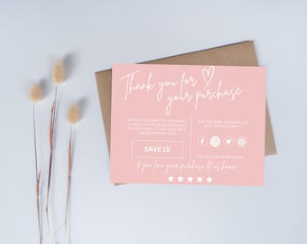 Pink Thank You For Your Purchase Card - Small Business Insert Card