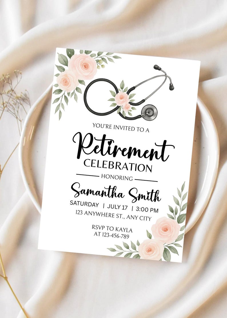 Doctor Retirement Party, Medical Invite and Floral Stethescope ...