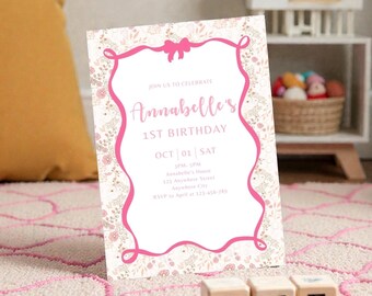 1st Birthday Invitation for Girls – Pastel Garden Party Printable Template
