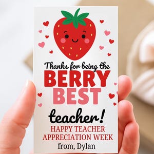 Berry Best Teacher Gift Tag, Wydrukowalny prezent dla nauczyciela, Truskawkowy nauczyciel Tag, Pobieranie cyfrowe