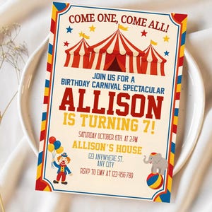 Carnival Circus Invitation, Carnival Birthday Party Invitation, Circus Party Invite, Carnival Invitation, Digital Download