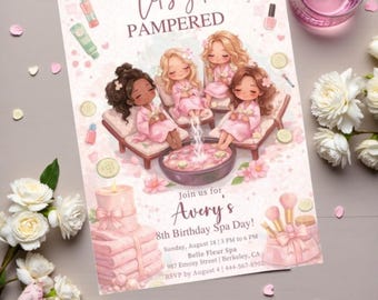 Plantilla de invitación de cumpleaños de spa para niñas / Invitación editable para fiesta de spa / Invitación Canva para fiesta de mimos infantiles / Invitación imprimible para día de spa