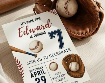 Plantilla de invitación de cumpleaños de béisbol, invitación editable para fiesta deportiva (descarga digital)