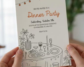 Dinner Party minimalist Invitation, Editable, Digital Download
