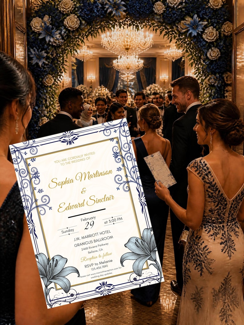 Elegant Wedding Invitation Suite • Editable Canva Template • Navy