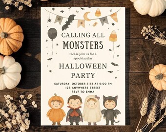 Monster Halloween Party Invitation, Pastel Spooky, Editable Template (Digital Download)