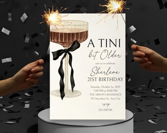 Martini 21st Birthday Invitation, Editable Template (Digital Download)