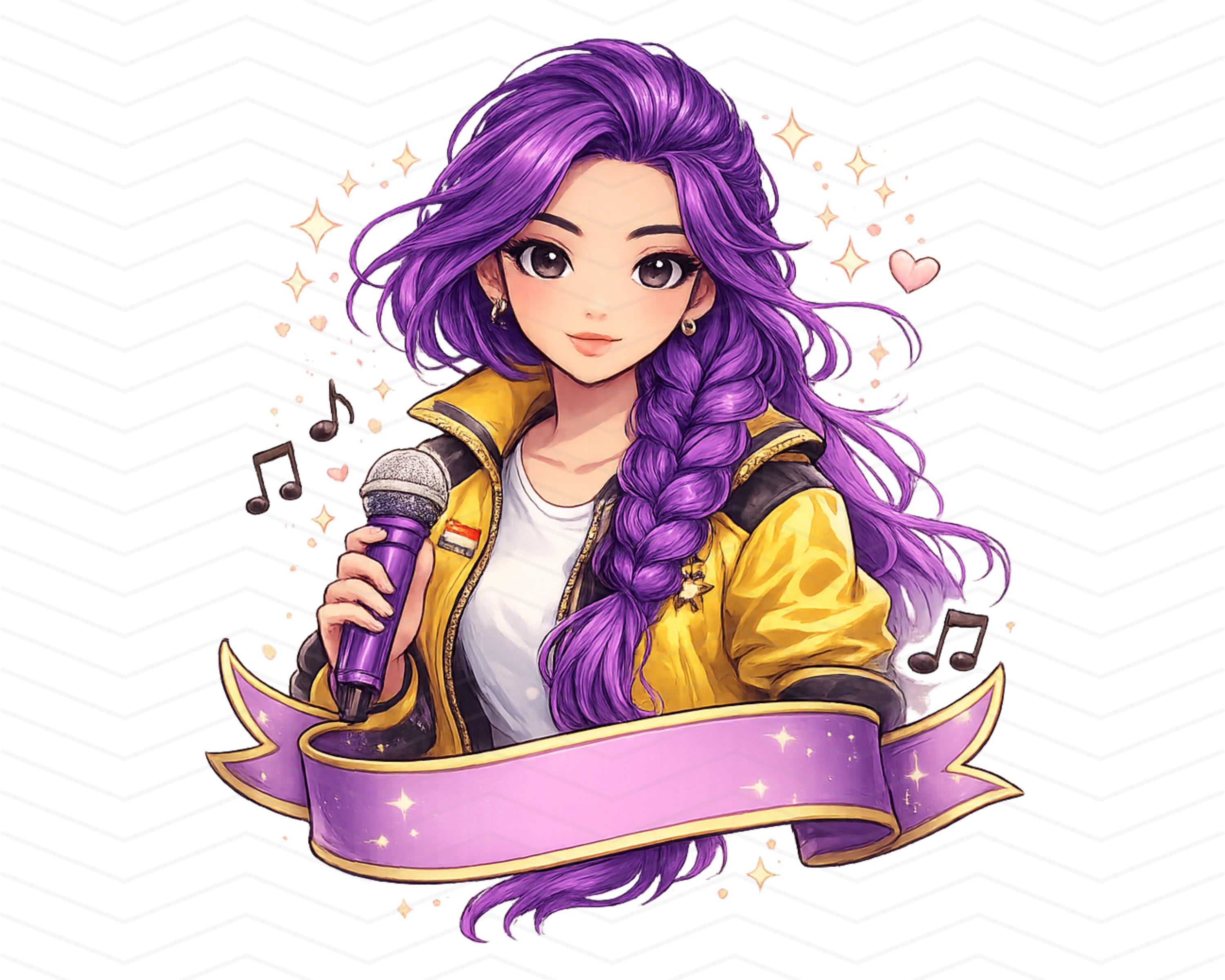 Kpop Idol Girl PNG, Anime Singer Clipart, Purple Hair Chibi Style, Cute ...