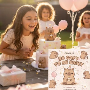Capybara Birthday Invitation, Pink Kawaii Animal Party Invite (Digital Download) image 6