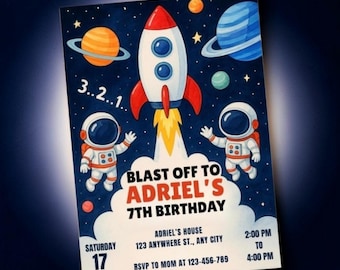Astronaut Space Birthday Invitation, STEM, Editable Template (Digital Download)