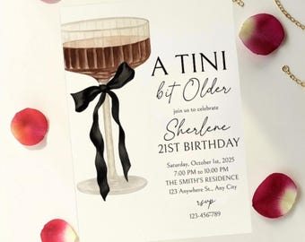 Martini 21st Birthday Invitation, Editable Template (Digital Download)