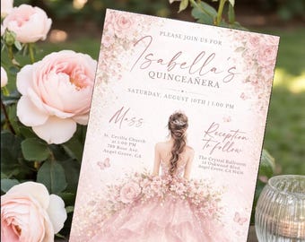 Blush Pink XV Quinceañera Invitation Template | Editable XV Party Invite for Girls | Digital Canva Download