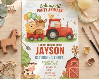 Farm Animals Birthday Invitation, Ranch Party (Digital Download)