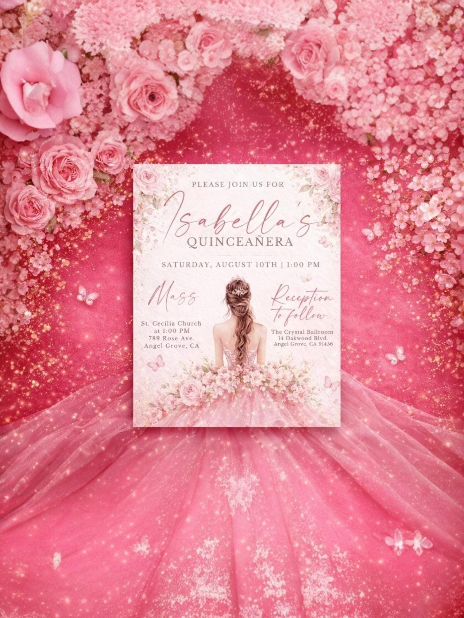 Blush Pink XV Quinceañera Invitation Template | Editable XV Party ...