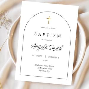 Editable Baptism Invitation, Simple Invitation Template, White background Invitation, Instant Download Invitation.