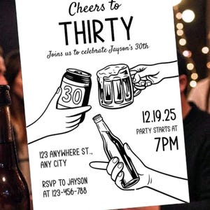 Prost auf Dreißig Geburtstagseinladung - Bearbeitbare 30. Partyeinladung mit Bier & Getränken - Digitaler Download Bild 4