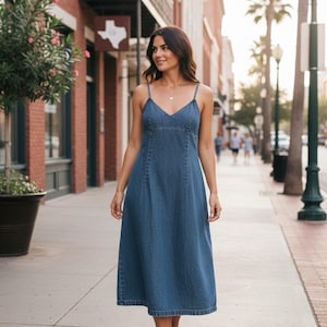 white christmas dresses Annet Denim Midi Dress-Mid Vintage
