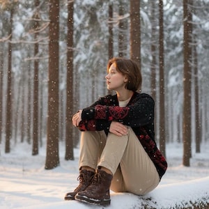 Vintage Pendleton Women's M Black Red Floral Button Up Cardigan Grandmacore image 1